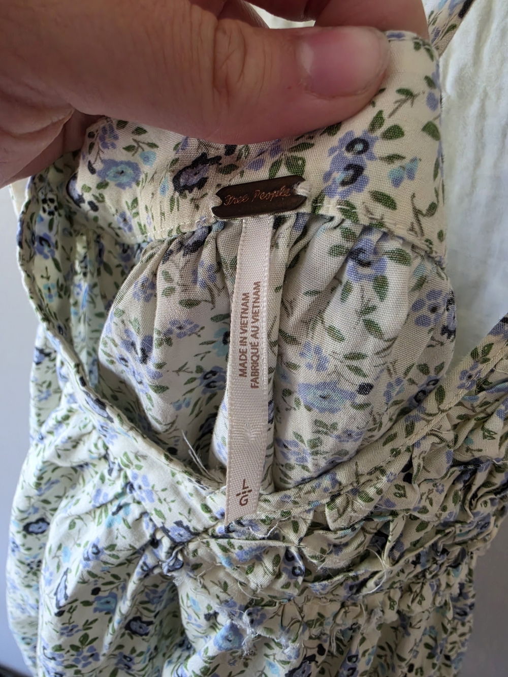 Free People Light Floral Smocked Sundress — Cream with Blue & Green Print - Picture 6 of 6